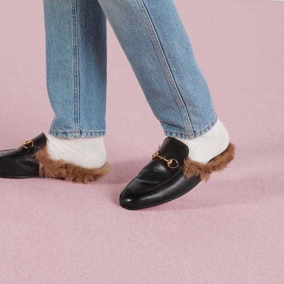 Gucci Princetown Leather & Lamb Fur Mules - Picture 7 of 7